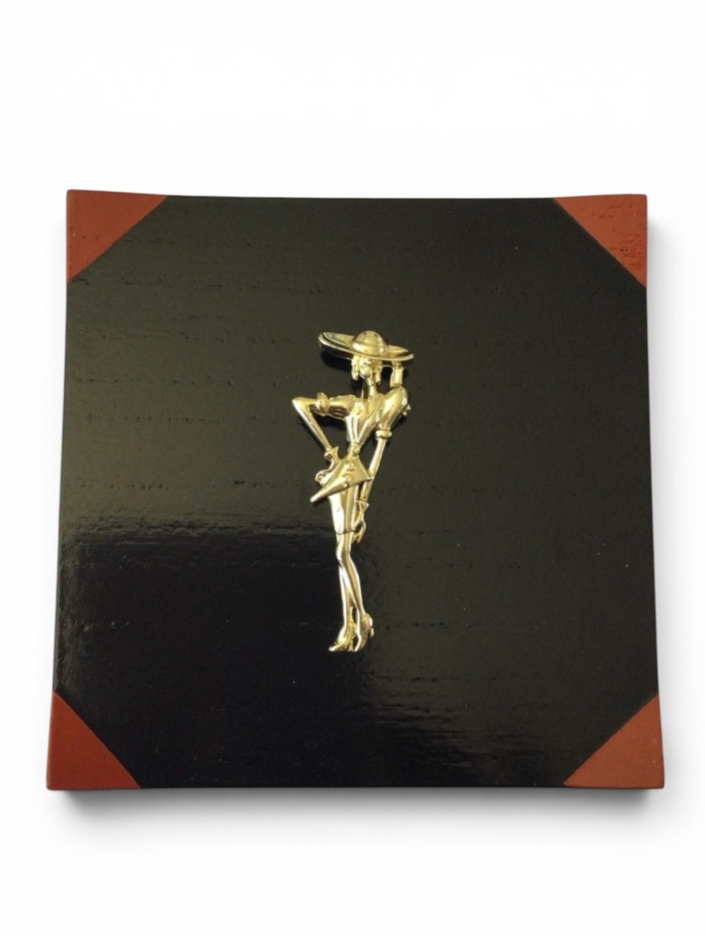 Vintage Satin Gold-tone Fashion Lady in Hat & Heels Figural Brooch Pin - Picture 3 of 7